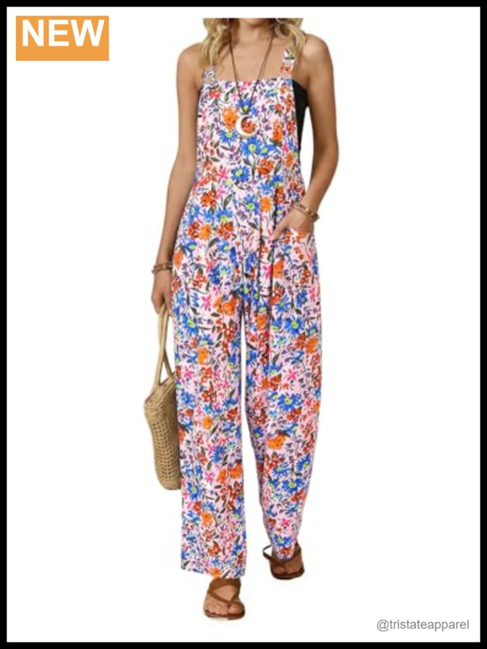 Women's Floral Print Boho Jumpsuit Wide Leg Baggy Overalls Romper with Pockets